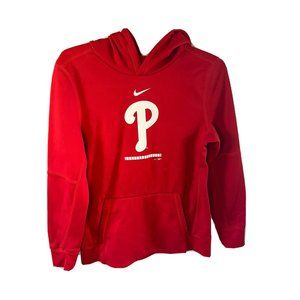 NIKE DRI FIT PHILADELPHIA PHILLIES MLB BASEBALL HOODED SWEATSHIRT Sz Youth L Red